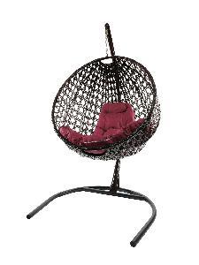 Подвесное кресло КРУГ ЛЮКС с ротангом чёрное, бордовая подушка