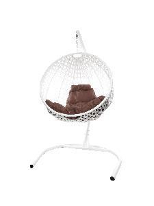 Подвесное кресло КРУГ ЛЮКС с ротангом белое, коричневая подушка Подвесное кресло КРУГ ЛЮКС с ротангом белое, коричневая подушка