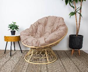 Кресло ПАПАСАН с ротангом бежевое, бежевая подушка