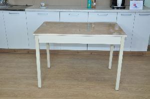 Стол обеденный Альфа фотопечать / бетон белый Бежевый мрамор / опора квадро  белый муар