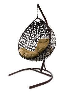 Подвесное кресло КАПЛЯ ЛЮКС с ротангом коричневое, бежевая подушка Подвесное кресло КАПЛЯ ЛЮКС с ротангом коричневое, бежевая подушка