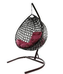 Подвесное кресло КАПЛЯ ЛЮКС с ротангом коричневое, бордовая подушка Подвесное кресло КАПЛЯ ЛЮКС с ротангом коричневое, бордовая подушка