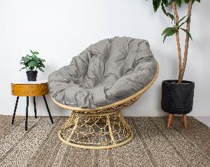 Кресло ПАПАСАН с ротангом бежевое, серая подушка