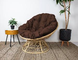 Кресло ПАПАСАН с ротангом бежевое, коричневая подушка