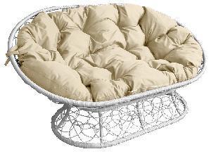 Диван МАМАСАН с ротангом белое, бежевая подушка