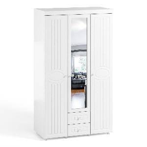 Шкаф 3-х дверный с ящиками и 1-м зеркалом Монако МН-57 белое дерево