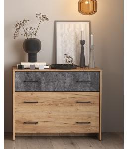 Комод 85.02 "Бордо" (дуб золотой / цемент темный / ДВПО: белый) Комод 85.02 "Бордо" (дуб золотой / цемент темный / ДВПО: белый)