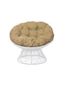 Кресло ПАПАСАН с ротангом белое, бежевая подушка