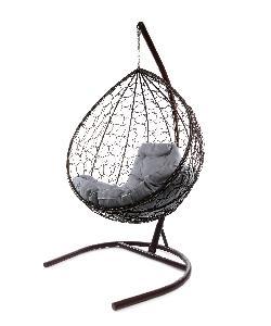 Подвесное кресло КАПЛЯ с ротангом коричневое, серая подушка