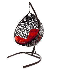 Подвесное кресло КАПЛЯ ЛЮКС с ротангом коричневое, красная подушка Подвесное кресло КАПЛЯ ЛЮКС с ротангом коричневое, красная подушка