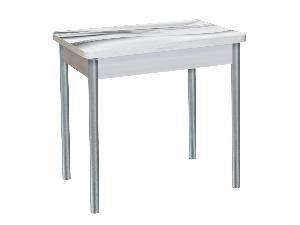 Стол обеденный поворотно раскладной фотопечать БРОНКС / бетон белый Цветы 029 / опора круглая серебристый металлик