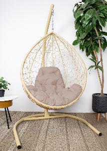 Подвесное кресло КАПЛЯ с ротангом бежевое, бежевая подушка