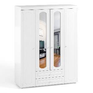 Шкаф 4-х дверный с ящиками и 2-я зеркалами Афина АФ-63 белое дерево