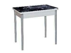 Стол обеденный поворотно раскладной фотопечать БРОНКС / бетон белый Кристаллы / опора круглая серебристый металлик