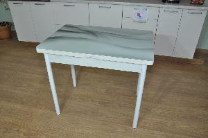 Стол обеденный поворотно раскладной фотопечать Симпл / дуб молочный Текстура 029 / опора круглая муар белый