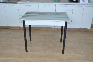 Стол обеденный раздвижной Нью йорк фотопечать / бетон белый Текстура 029 / опора круглая муар черный