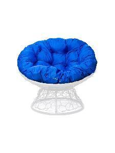 Кресло ПАПАСАН с ротангом белое, синяя подушка