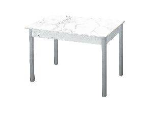 Стол обеденный Альфа фотопечать / бетон белый Белый мрамор / опора квадро серебристый металлик