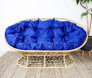 Диван МАМАСАН с ротангом бежевый, синяя подушка