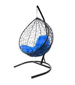 Подвесное кресло КАПЛЯ с ротангом чёрное, синяя подушка