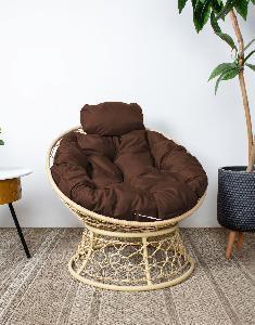 Кресло ПАПАСАН мини с ротангом бежевый, коричневая подушка