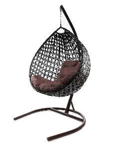 Подвесное кресло КАПЛЯ ЛЮКС с ротангом коричневое, коричневая подушка