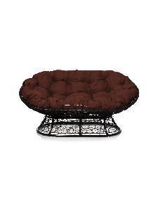 Диван МАМАСАН с ротангом чёрное, коричневая подушка