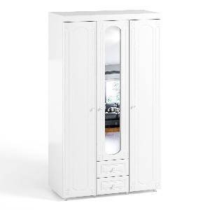 Шкаф 3-х дверный с ящиками и зеркалом Афина АФ-57 белое дерево