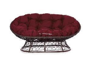 Диван МАМАСАН с ротангом коричневое, бордовая подушка