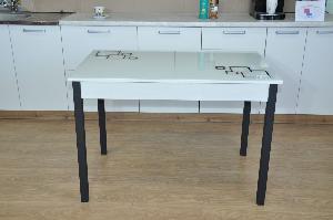 Стол обеденный Альфа фотопечать /бетон белый Квадраты на белом / опора квадро  черная