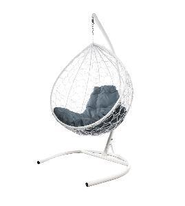 Подвесное кресло КАПЛЯ с ротангом белое, серая подушка