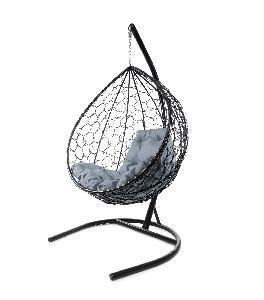 Подвесное кресло КАПЛЯ с ротангом чёрное, серая подушка