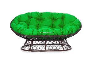 Диван МАМАСАН с ротангом коричневое, зелёная подушка