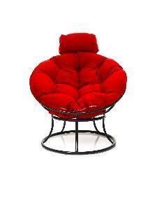 Кресло ПАПАСАН мини без ротанга чёрное, красная подушка