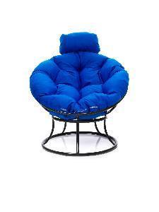 Кресло ПАПАСАН мини без ротанга чёрное, синяя подушка
