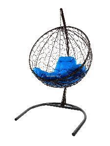 Подвесное кресло КРУГ с ротангом чёрное, синяя подушка Подвесное кресло КРУГ с ротангом чёрное, синяя подушка