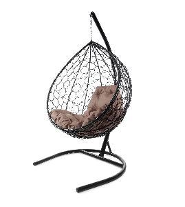 Подвесное кресло КАПЛЯ с ротангом чёрное, коричневая подушка