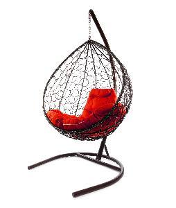 Подвесное кресло КАПЛЯ с ротангом коричневое, красная подушка