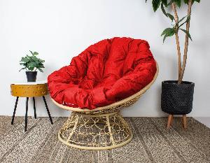 Кресло ПАПАСАН с ротангом бежевое, красная подушка