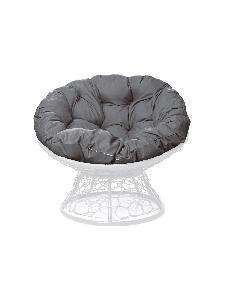 Кресло ПАПАСАН с ротангом белое, серая подушка