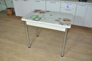 Стол обеденный поворотно раскладной фотопечать Симпл / дуб молочный Ирис/опора Хром