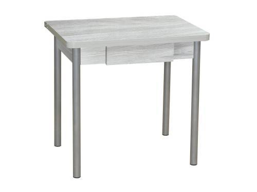 Стол обеденный ЭКО 80*60 с ящиком / Ясень шимо светлый /Опора № 2-круглая серебристый металлик