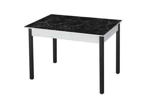 Стол обеденный Альфа фотопечать /бетон белый Черный мрамор / опора квадро черный муар
