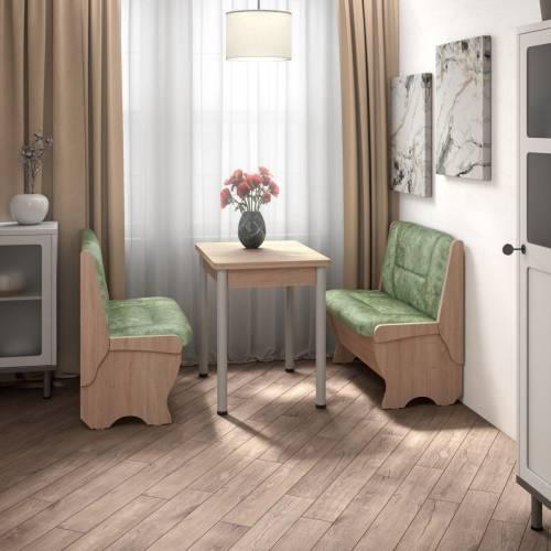 Кухонный набор Лотос ( Лотос 950 2 шт. + стол Ирис / черные опоры)  Дуб Сонома / Велюр Мохито