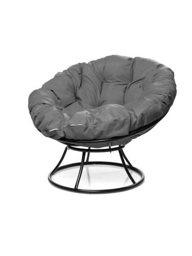 Кресло ПАПАСАН без ротанга чёрное, серая подушка