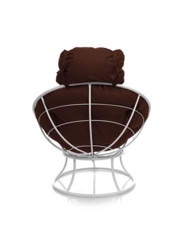 Кресло ПАПАСАН мини без ротанга белое, коричневая подушка