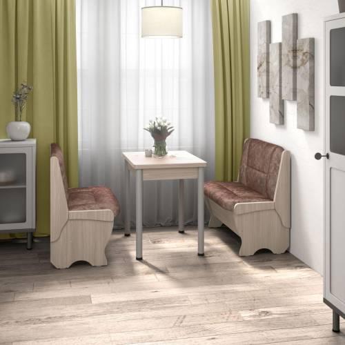 Кухонный набор Лотос ( Лотос 950 2 шт. + стол Ирис / черные опоры)  Ясень / Велюр Коньяк