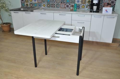 Стол обеденный СИМПЛ с ящиком  / Бетон пайн белый /Опора № 2-черная