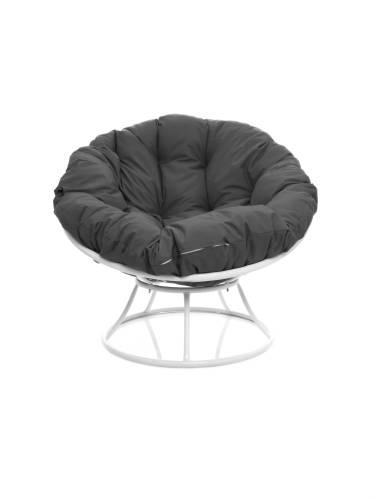 Кресло ПАПАСАН без ротанга белое, серая подушка