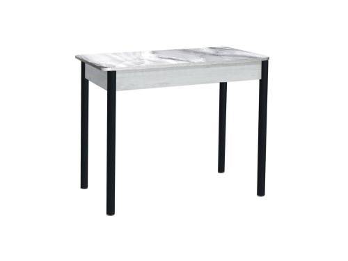 Стол обеденный раздвижной Нью йорк фотопечать / бетон белый Белый мрамор / опора круглая муар черный